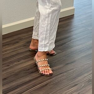 Pearl Embellished Tan Sandals